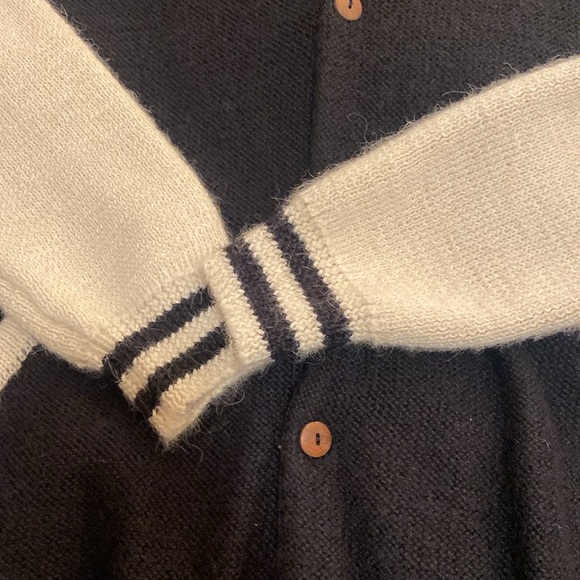 Monsieur Lacenaire black and white 100% alpaca varsity sweater jacket - Picture 4 of 6